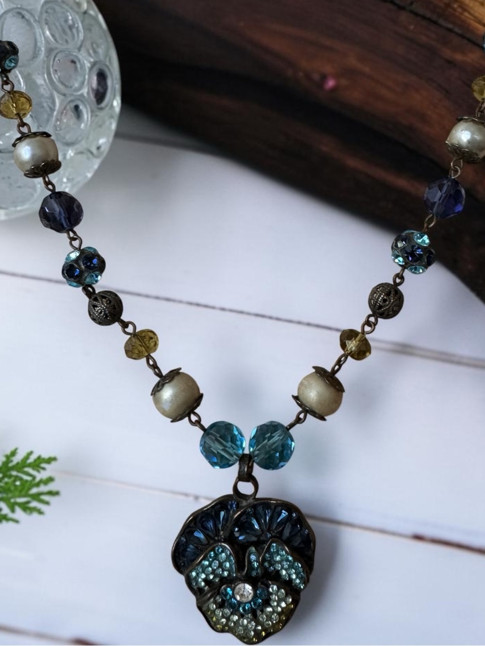 Vintage Sweet Romance Crystal Pansy Pendant Necklace - Women Jewelry